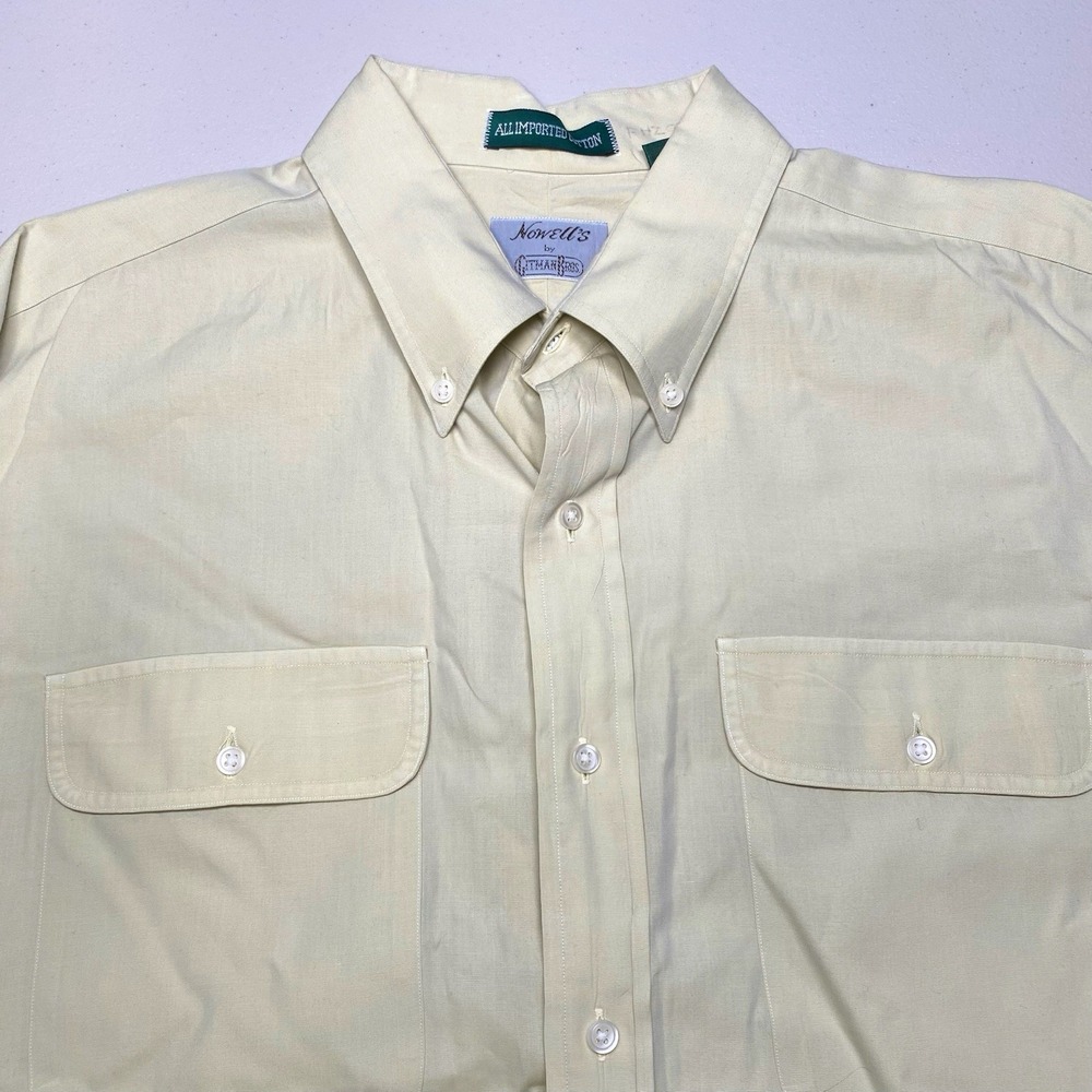 Gitman Bros Work Shirt 17.5 35 Mens L/S Button Down Double Pocket Yellow Green